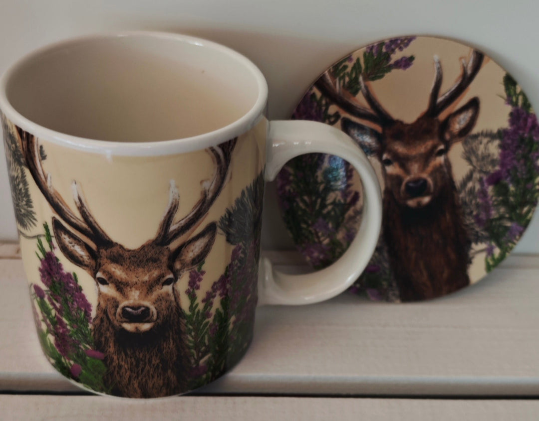 Wild Stag Platzhirsch Tasse / Becher mit Untersetzer , Porzellan