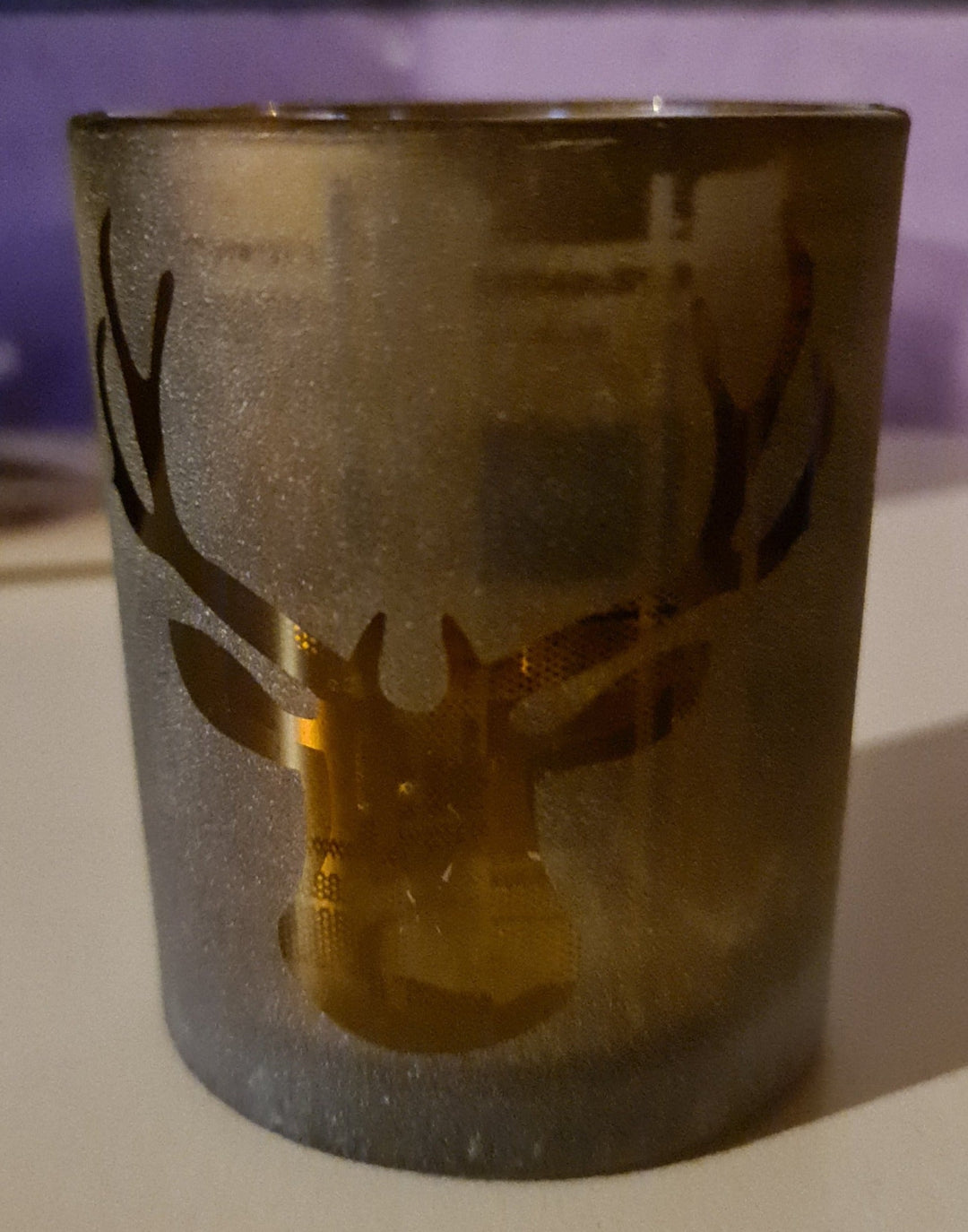 Windlicht /Teelichtglas /Kerzenglas , dunkelbraun, Motiv "Hirsch" - British Moments / Fernweh-Kaufhaus