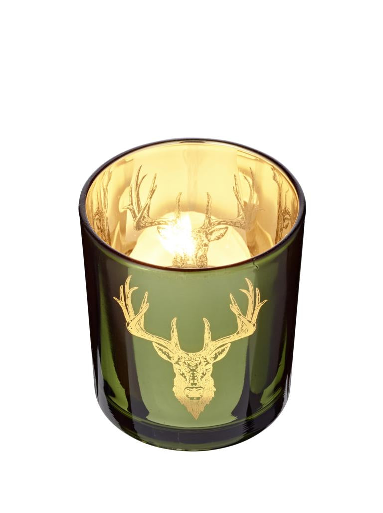 Windlicht /Teelichtglas /Kerzenglas , grün, Hirsch, Höhe 8 cm  ++++COMING SOON* - British Moments