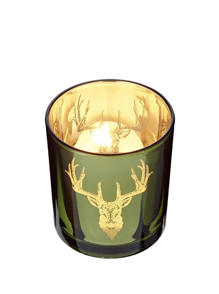 Windlicht /Teelichtglas /Kerzenglas , grün, Hirsch, Höhe 8 cm  ++++COMING SOON* - British Moments