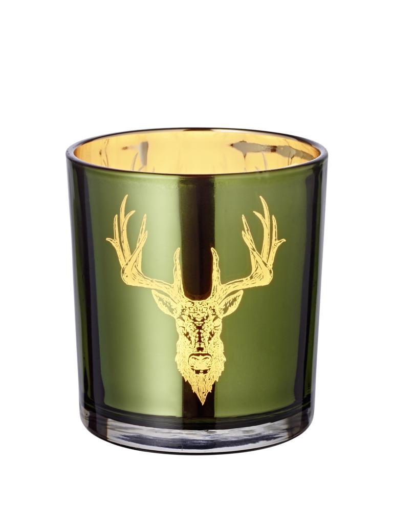 Windlicht /Teelichtglas /Kerzenglas , grün, Hirsch, Höhe 8 cm  ++++COMING SOON* - British Moments