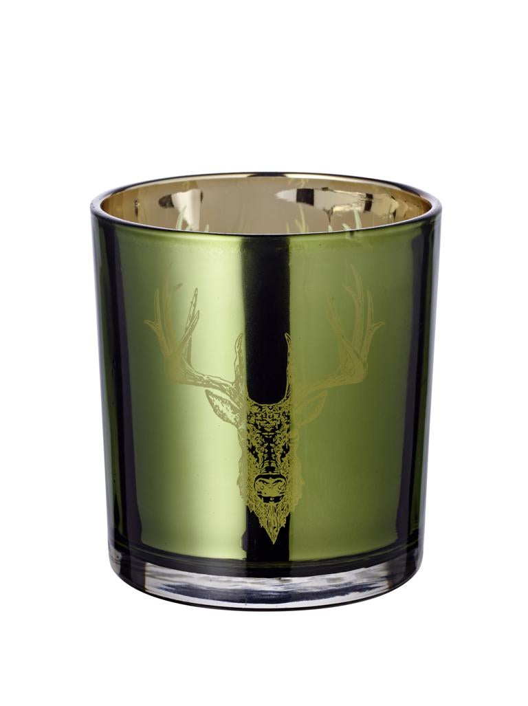 Windlicht /Teelichtglas /Kerzenglas , grün, Hirsch, Höhe 8 cm  ++++COMING SOON* - British Moments