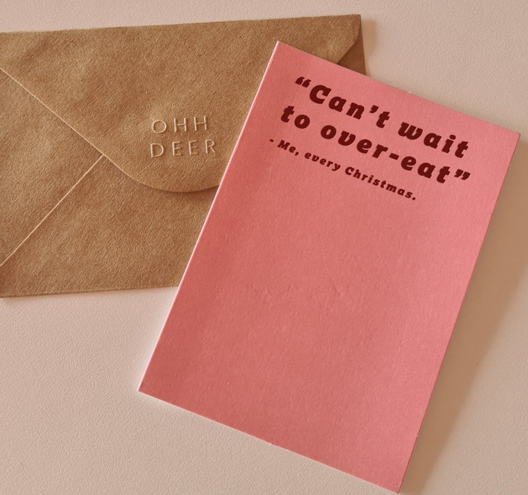Witzige Weihnachtskarte mit Umschlag "Can't wait to over-eat" - British Moments / Fernweh-Kaufhaus