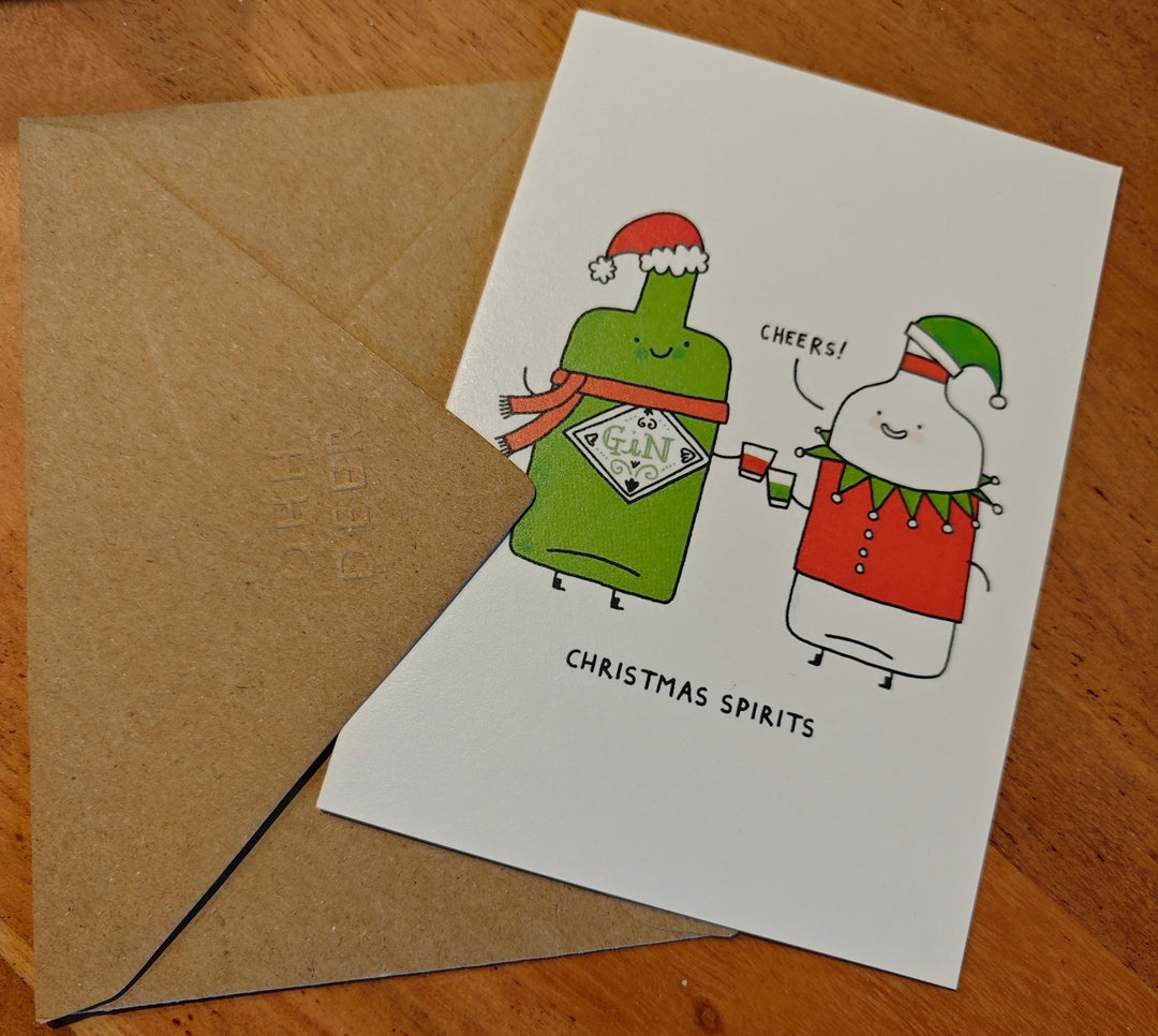 Witzige Weihnachtskarte mit Umschlag "Cheers - Christmas spirits"