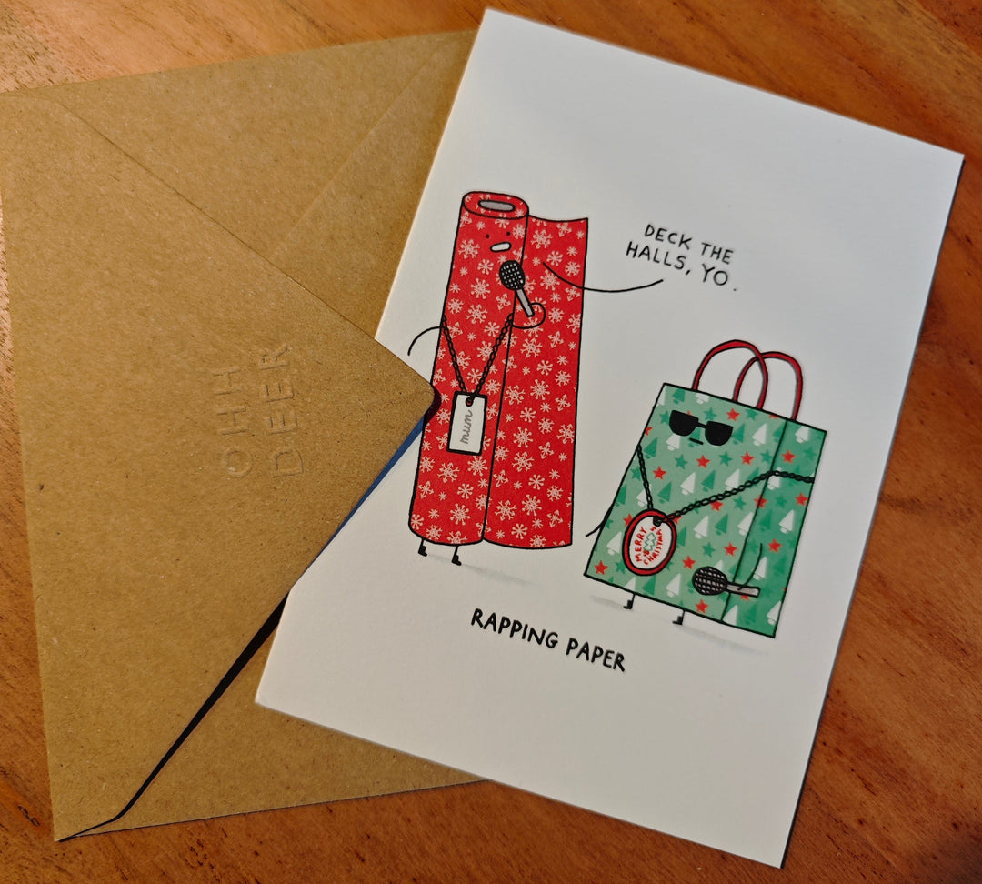 Witzige Weihnachtskarte mit Umschlag "Deck the Halls"