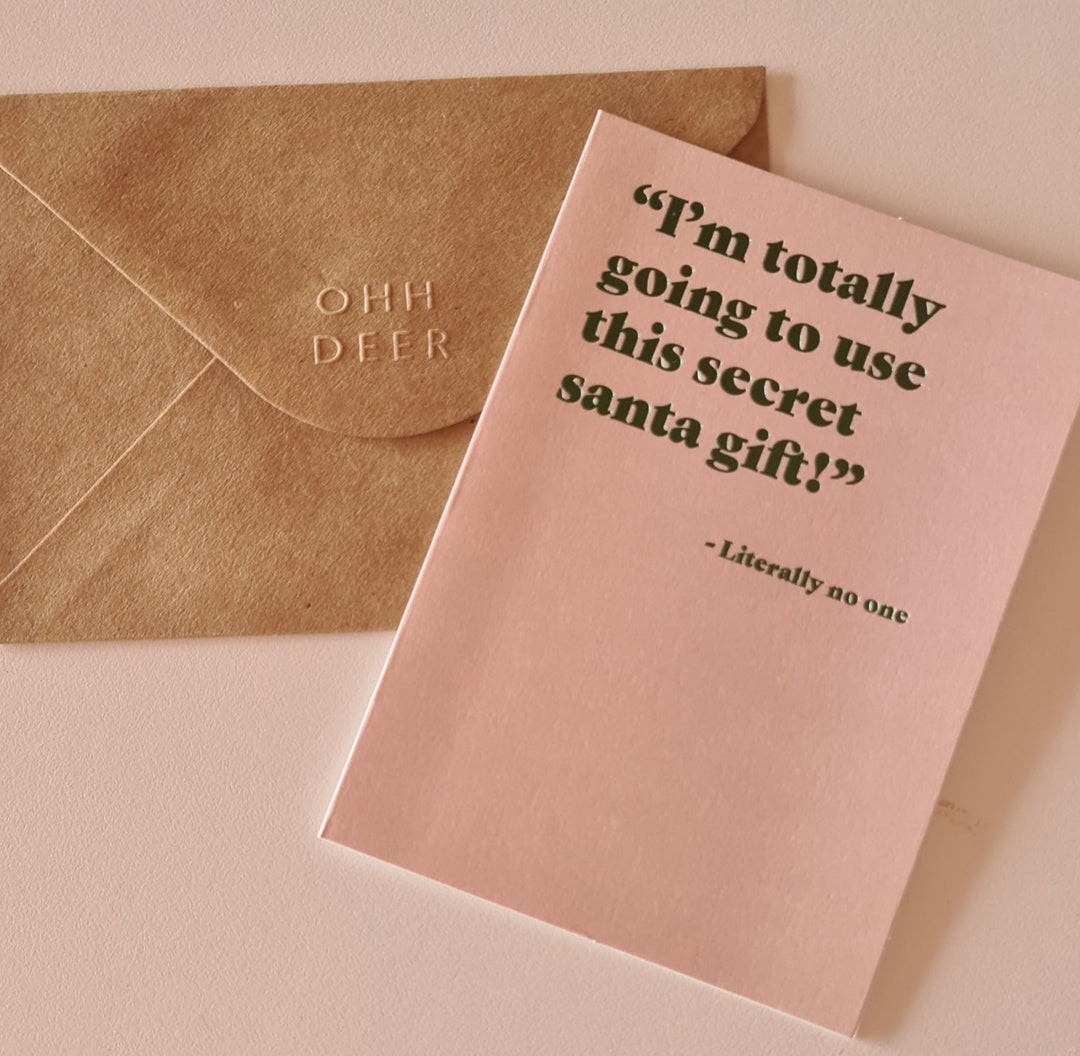 Witzige Weihnachtskarte mit Umschlag "Im totally going to use this secret Santa gift" - British Moments / Fernweh-Kaufhaus