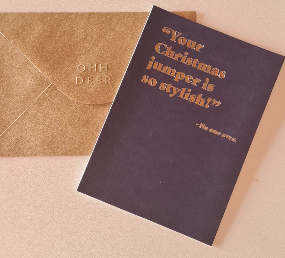Witzige Weihnachtskarte mit Umschlag "Your Christmas Jumper is so stylish"" - British Moments / Fernweh-Kaufhaus