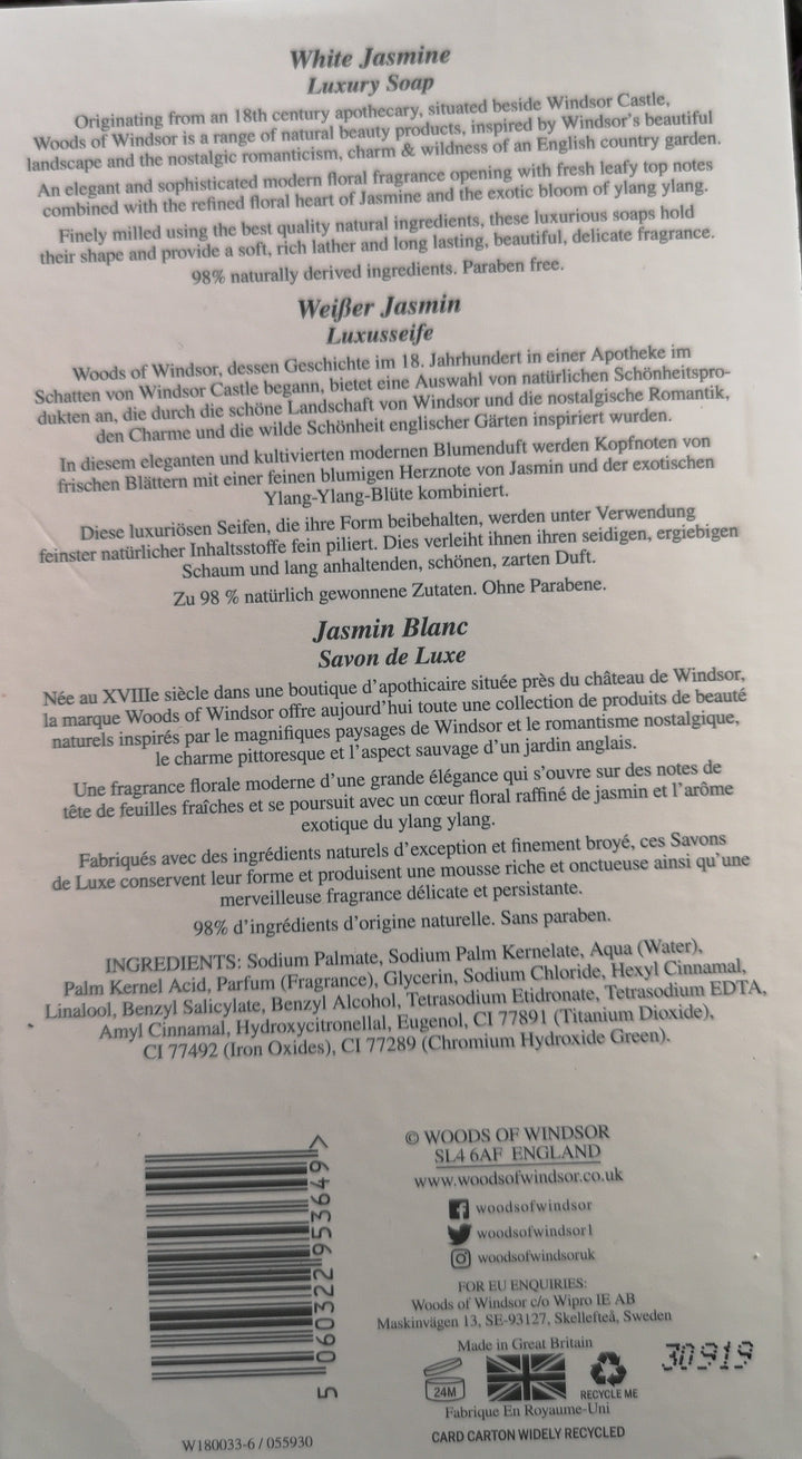 Woods of Windsor "White Jasmin" , Luxusseifen 3er Set, 3 x 60 gr. - British Moments