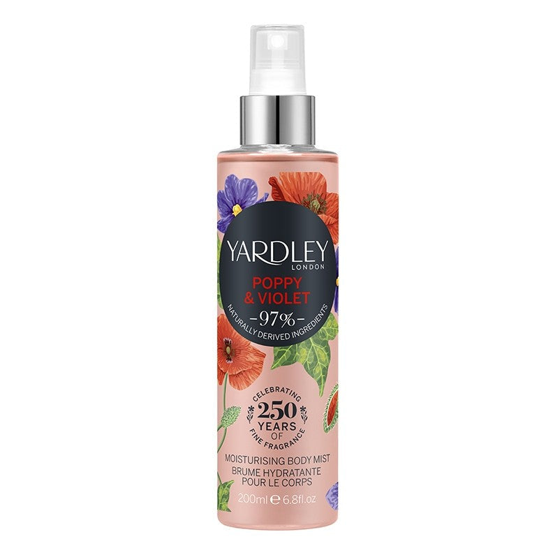 Yardley Poppy & Violet Moisturizing Body Mist, Spray 200 ml - British Moments / Fernweh-Kaufhaus