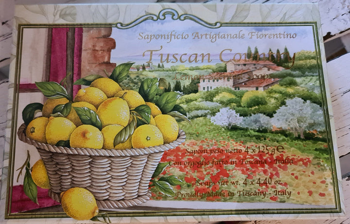 4 er Set Zitronenseifen aus der Toskana ( 4x125 gr), in Handarbeit hergestellt - British Moments / Fernweh-Kaufhaus