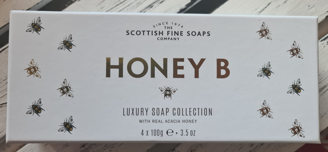 Scottish fine soaps.  Serie "Honey B"  Luxusseife. 4er Packung - British Moments
