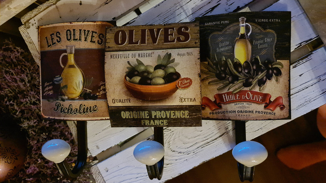3er Wandhaken mit Beschriftung " Les Olives" - British Moments / Fernweh-Kaufhaus