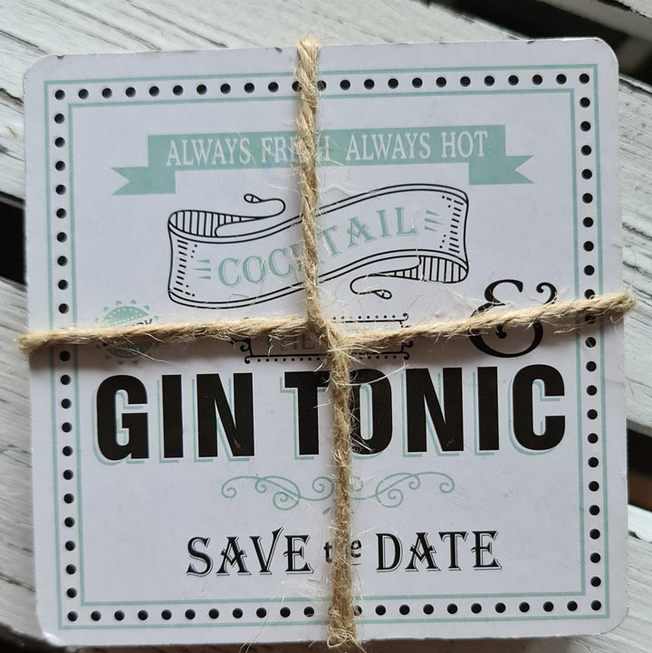 Untersetzer, 4 er Set, eckig,  "Gin Tonic - Save the date" - British Moments / Fernweh-Kaufhaus