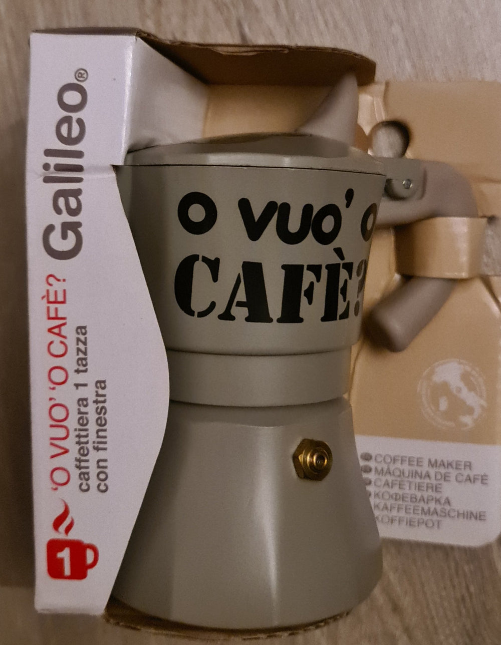 Espresso Bereiter, hellbraun mit Beschriftung " o vuo'o cafe?" - British Moments / Fernweh-Kaufhaus