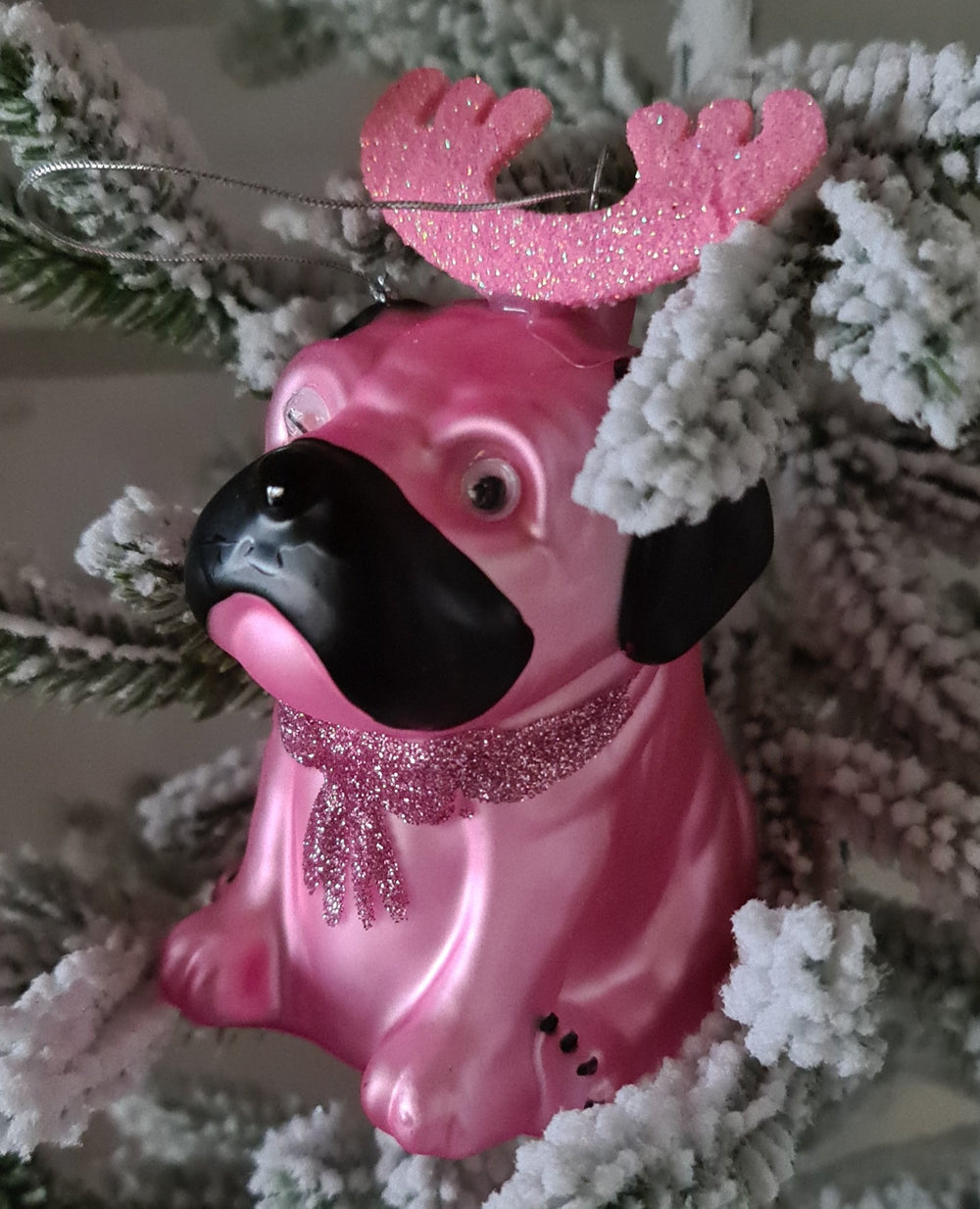 Weihnachtsbaum Ornament / Anhänger "Mops mit Elchgeweih" - British Moments / Fernweh-Kaufhaus