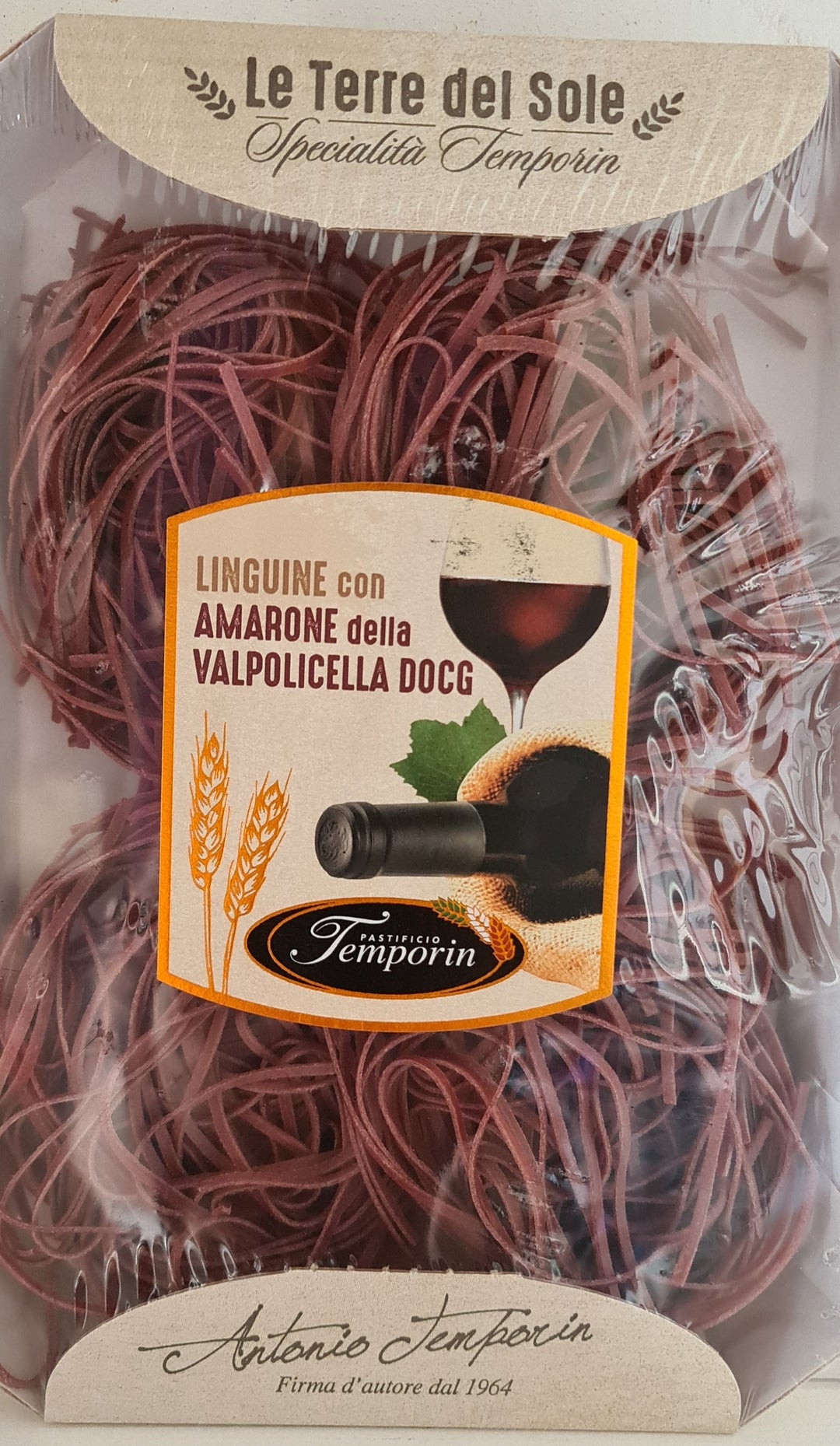 Linguine al Amarone de Valpolicella . Linguini mit Rotwein 250 gr. Schachtel - British Moments / Fernweh-Kaufhaus