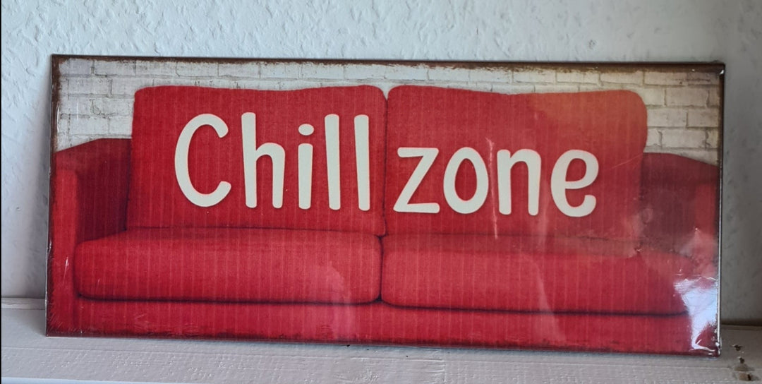 Blechschild  ca 30 cm  x 15 cm mit Beschriftung "Chill zone" - British Moments / Fernweh-Kaufhaus