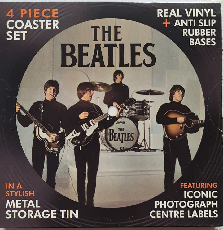 Untersetzer, 4 er Set, rund,  "The Beatles in stylischer Blechdose" - British Moments / Fernweh-Kaufhaus