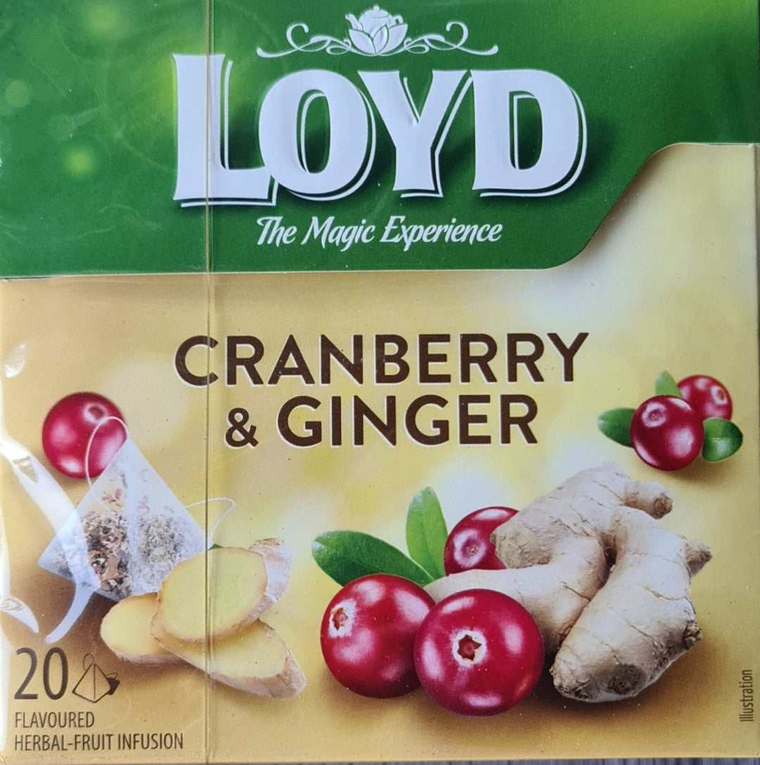 Loyd Tee,  Cranberry & Ginger ( Cranberry/Ingwer) , 20  Teebeutel - British Moments / Fernweh-Kaufhaus