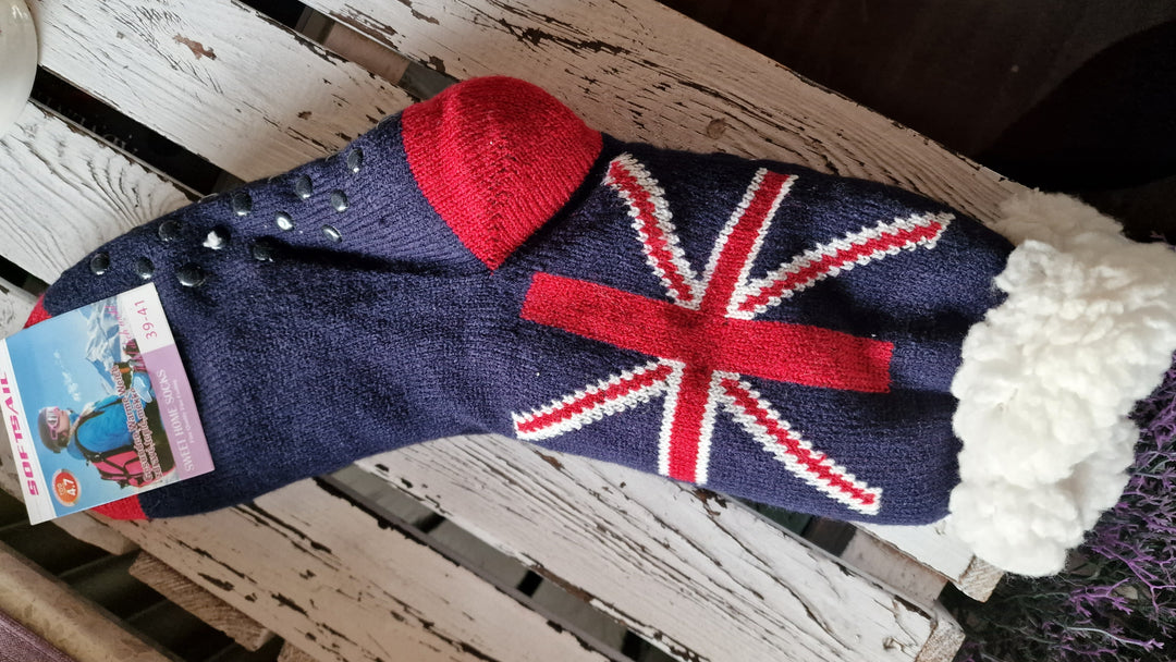 Flauschsocken für warme Füße zuhause " Union Jack" gr. 36-38 - British Moments / Fernweh-Kaufhaus