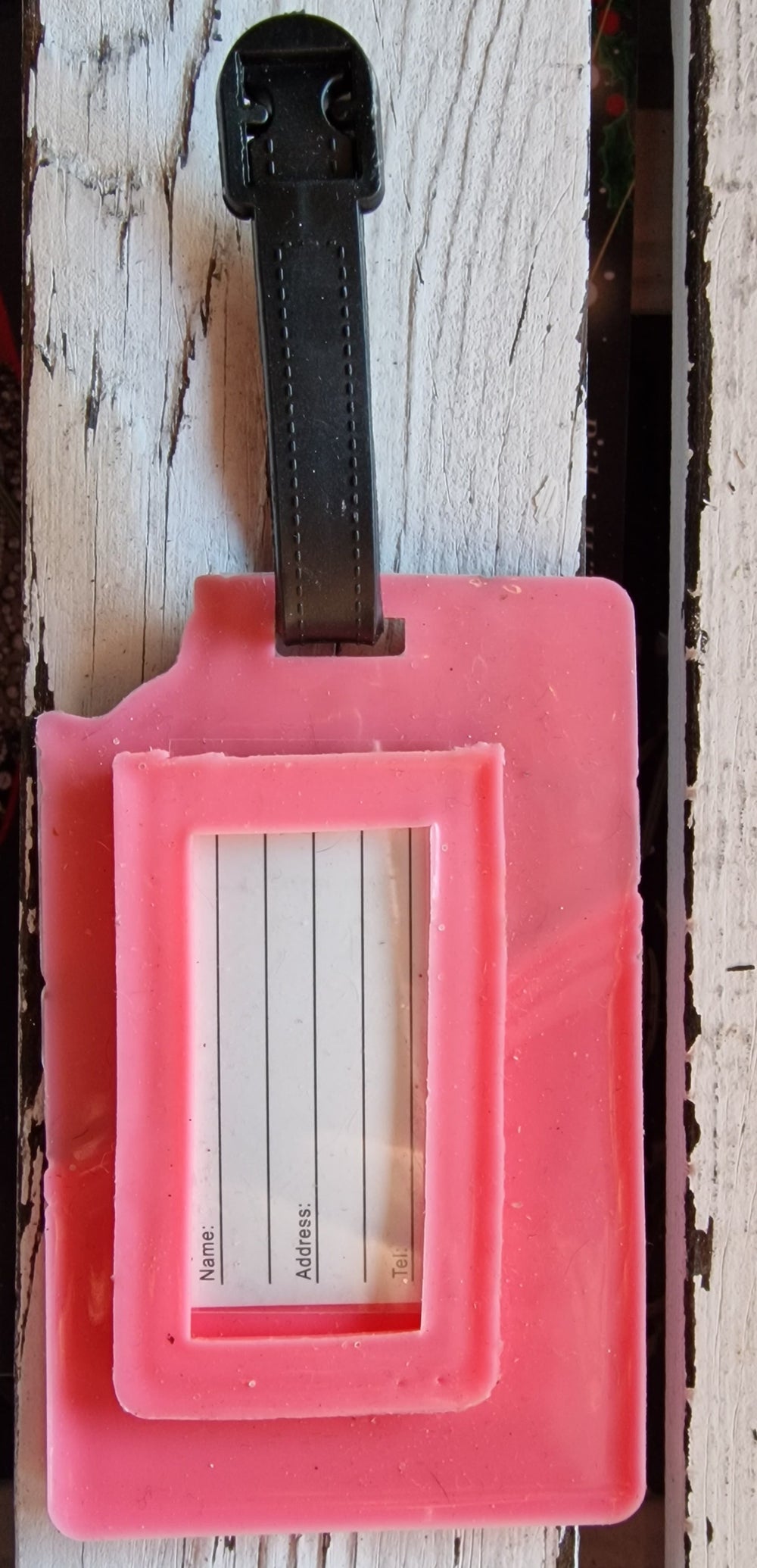Gepäckanhänger PVC " chocolate addict ", pink Rückseite
