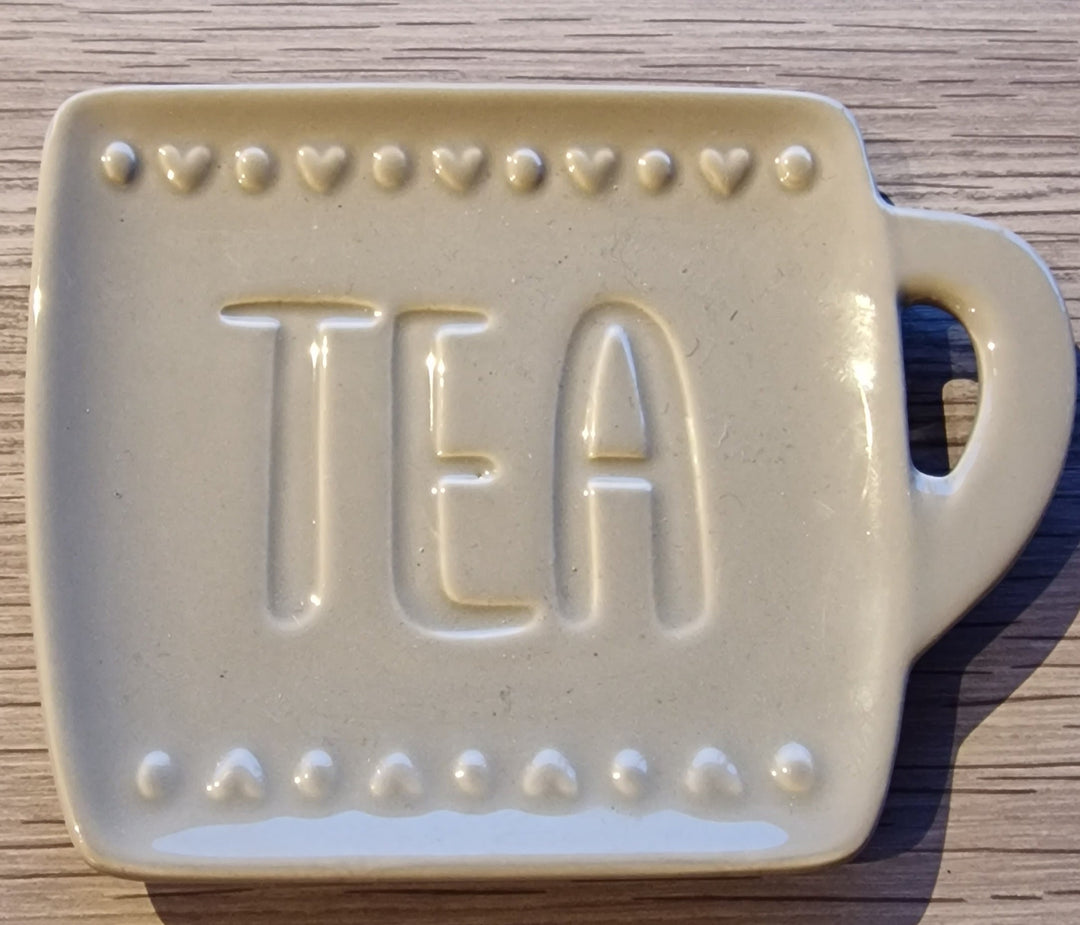 Teebeutel - Ablage, Keramik , grau mit Beschriftung "TEA"