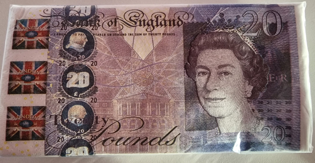 Papier - Servietten in Optik eines alten 20 British Pfund Scheines