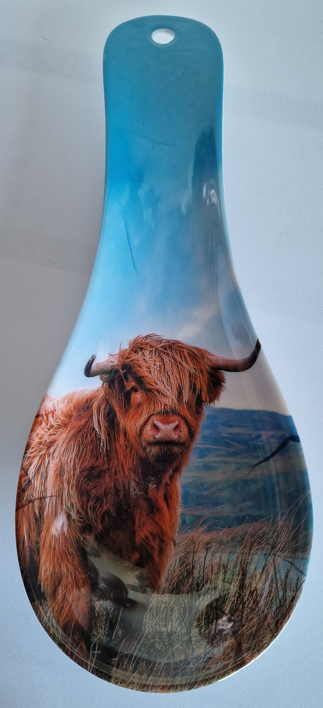 Löffel- Ablage ( Spoon-Rest) , Kunststoff, mit Motiv "Highland Cow"