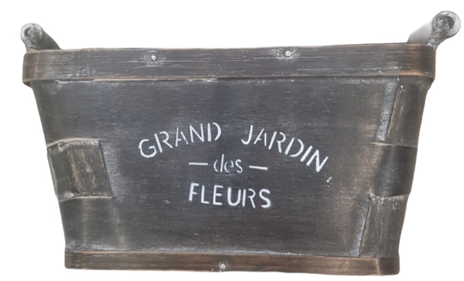 Pflanzkasten, Holz  mit Beschriftung "Grand Jardin des fleurs ", grau - British Moments