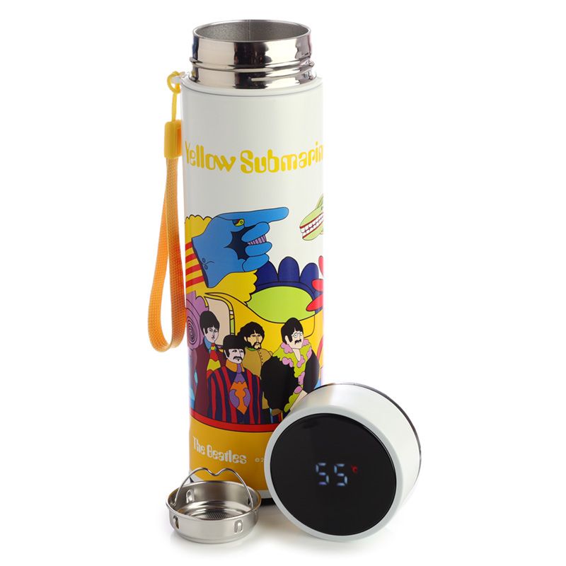 Wiederverwendbare Thermo/Isolierflasche  mit Digital-Thermometer. "The Beatles Yellow Submarine. " 450 ml - British Moments / Fernweh-Kaufhaus