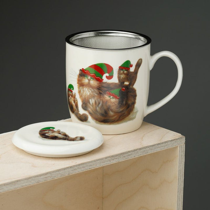 Tasse  "Elfenkatzen" von Kim Haskins  mit Tee-Ei und Deckel, Porzellan - British Moments / Fernweh-Kaufhaus