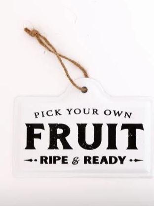 Emaille Schild mit Beschriftung "Pick your own Fruit - Ripe & Ready"ca. 18cm x 12,5 cm - British Moments