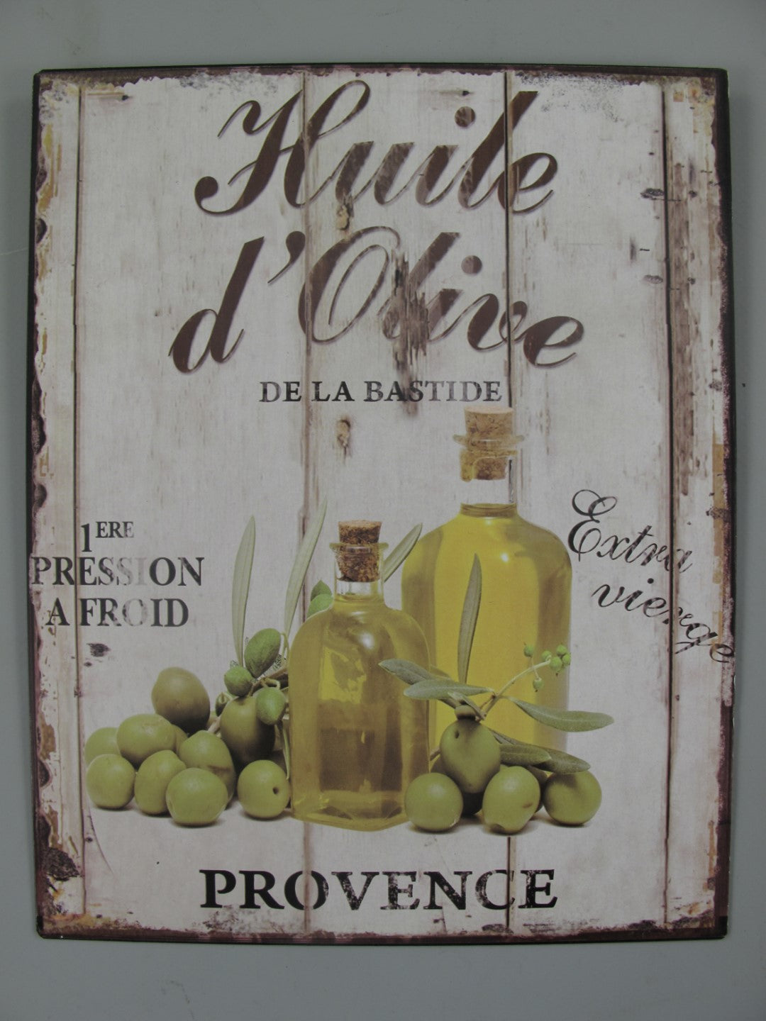 Wandschild, Blech mit Beschriftung   "Huile d'Olive", ca .25 cm  x 20 cm - British Moments