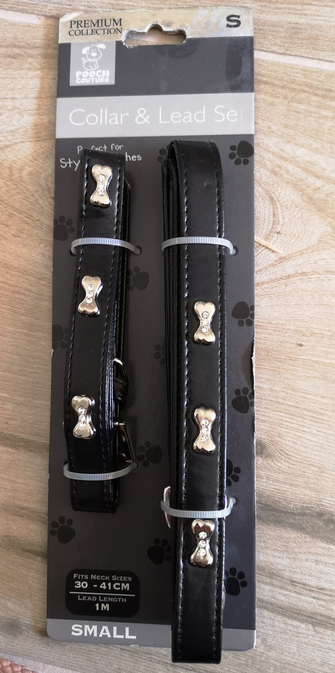 Hunde Halsband und Leine-Set , klein, Größe S, von "Pooch Couture", schwarz - British Moments