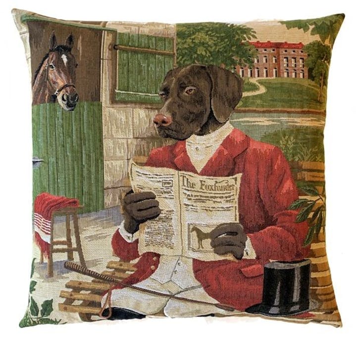 Kissen,  "Foxhunter Dog Reading" Handarbeit 45cm  x 45 cm  +++NEU, COMING SOON+++ - British Moments