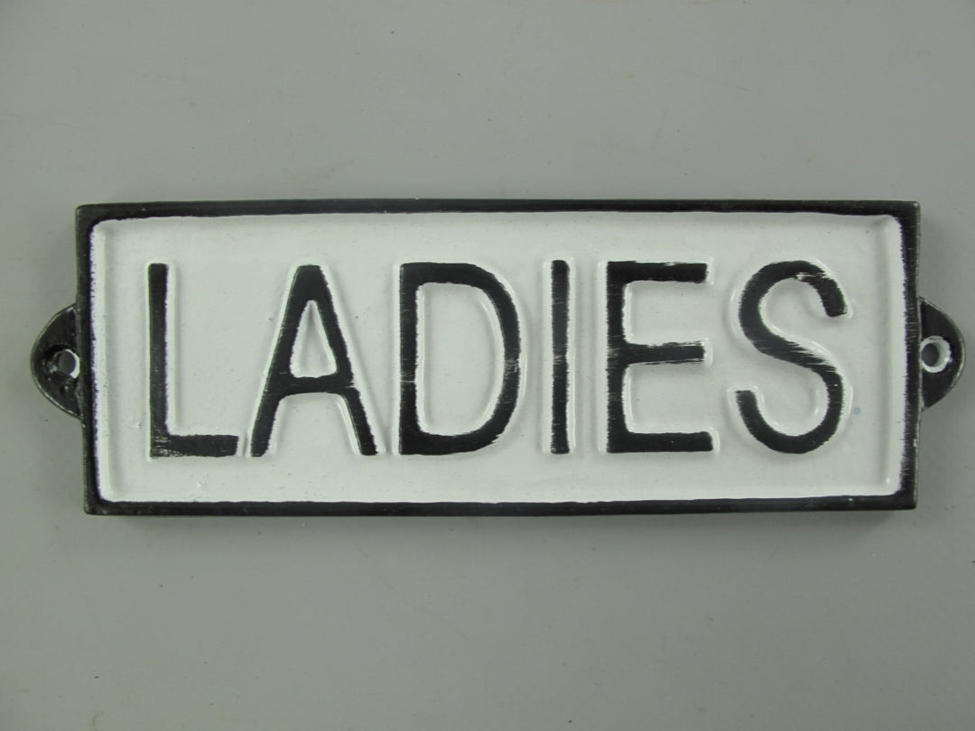 Wandschild , ca. 16cm  x 6cm Eisen mit Beschriftung  ,   "Ladies", schwarz/weiß - British Moments / Fernweh-Kaufhaus
