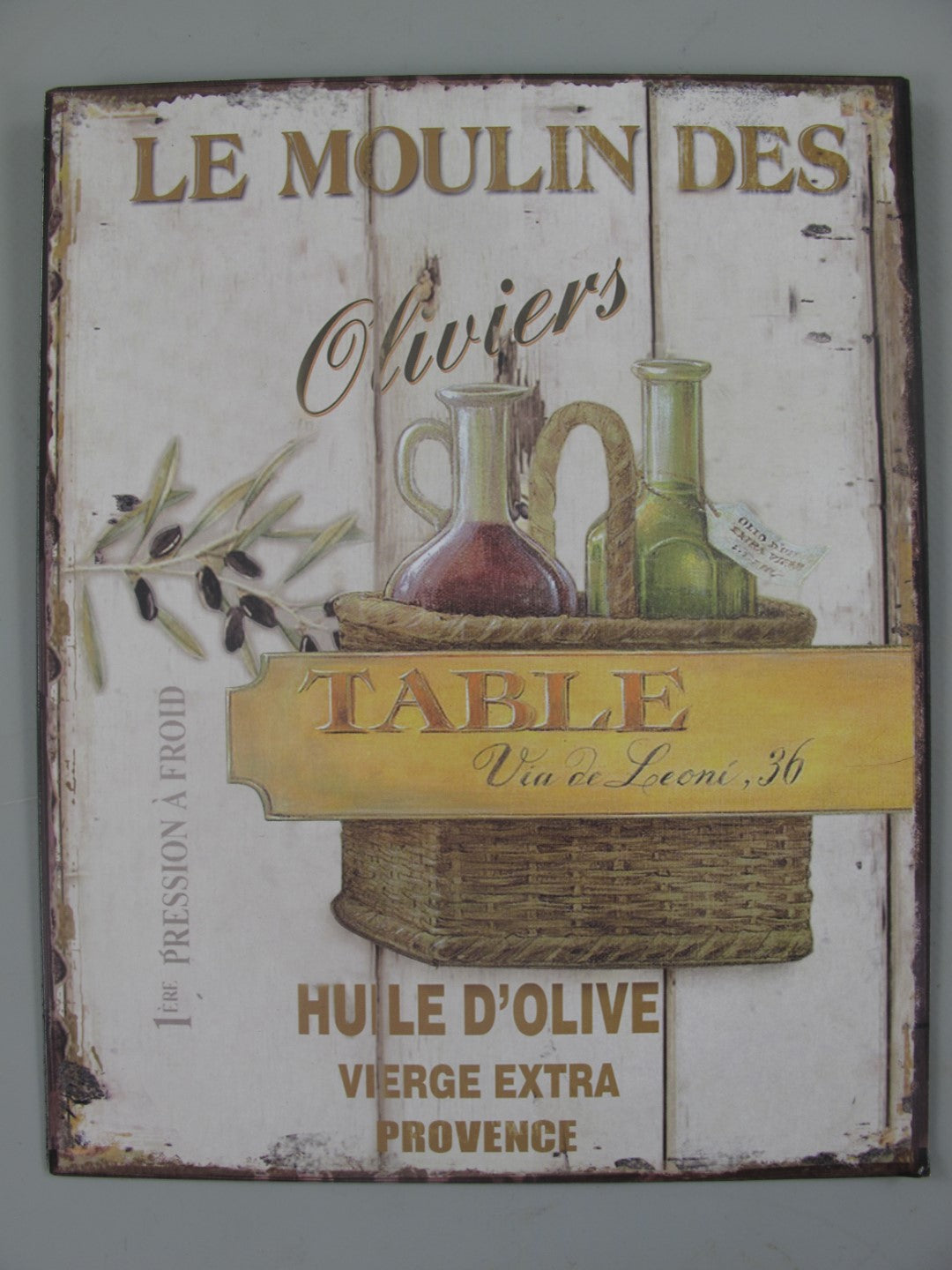 Wandschild, Blech mit Beschriftung   "Le Moulin des Oliviers", ca .25 cm  x 20 cm - British Moments