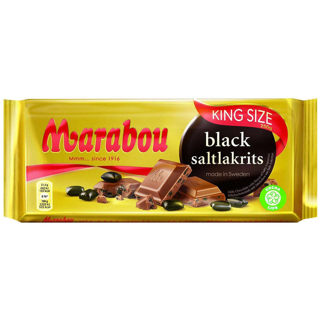 Marabou Schokolade aus Schweden "Black Saltlakrits" King Size Tafel 250 gr. - British Moments / Fernweh-Kaufhaus