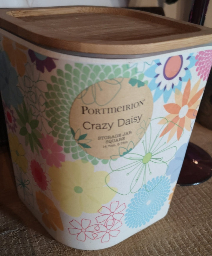 Portmeirion "Crazy Daisy "  Vorratsdose oval  14,7 cm hoch, Bambus - British Moments