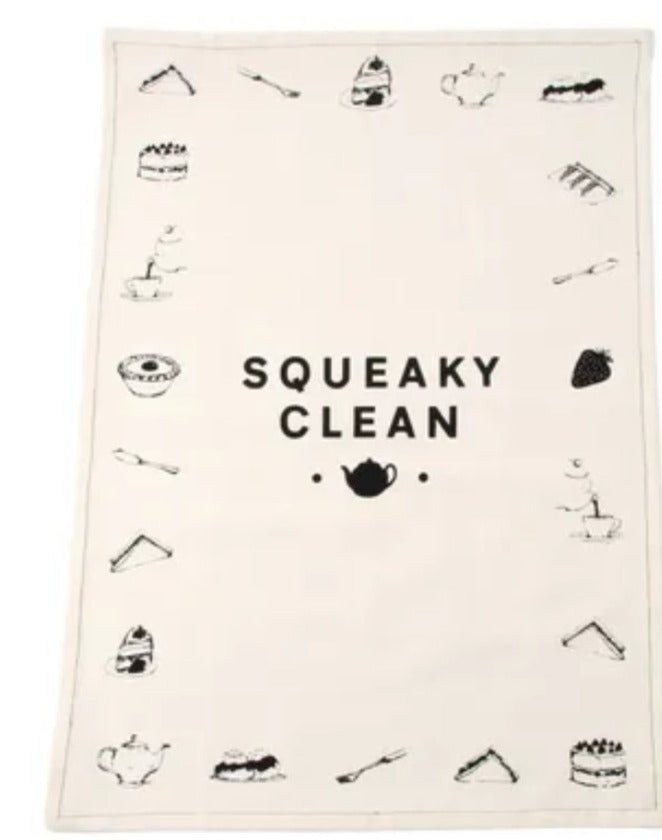 Geschirrtuch mit Beschriftung "Squeaky clean " - British Moments