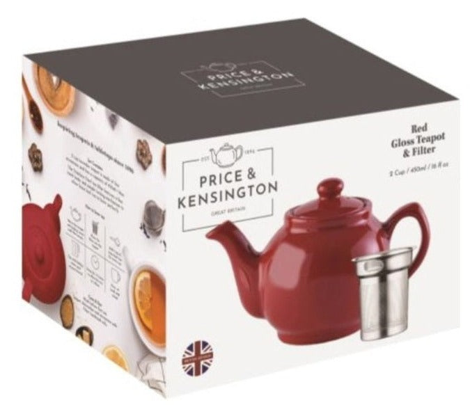 Große Teekanne, rot glänzend , im Set mit Edelstahl Teesieb von Price & Kensington