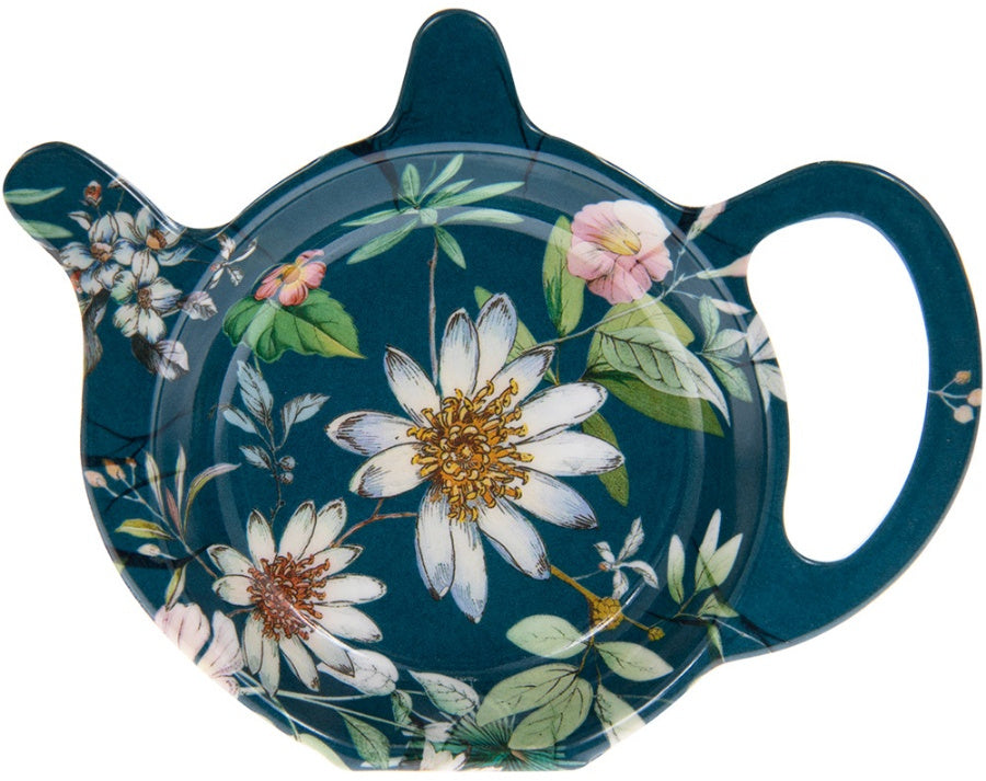 Teebeutelablage, Kunststoff, dunkelgrün/blau mit Blümchen Dekor  "Daisy Meadow" - British Moments