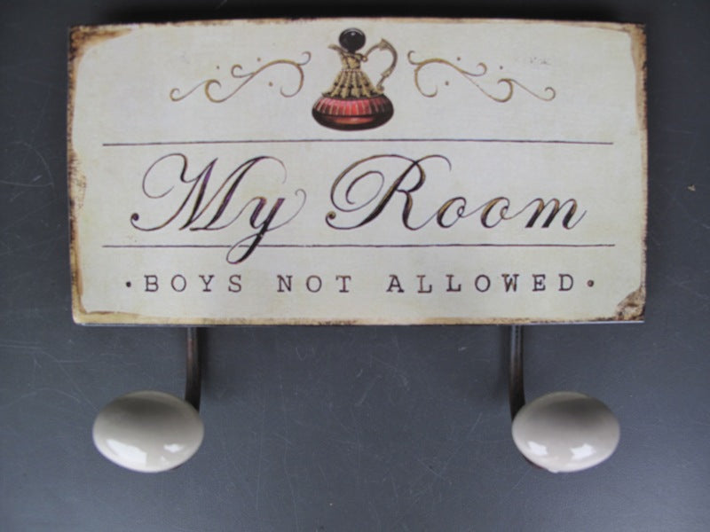 Wandhaken, Blech,  " My Room - Boys not allowed " ca. 18 cm x 23 cm - British Moments