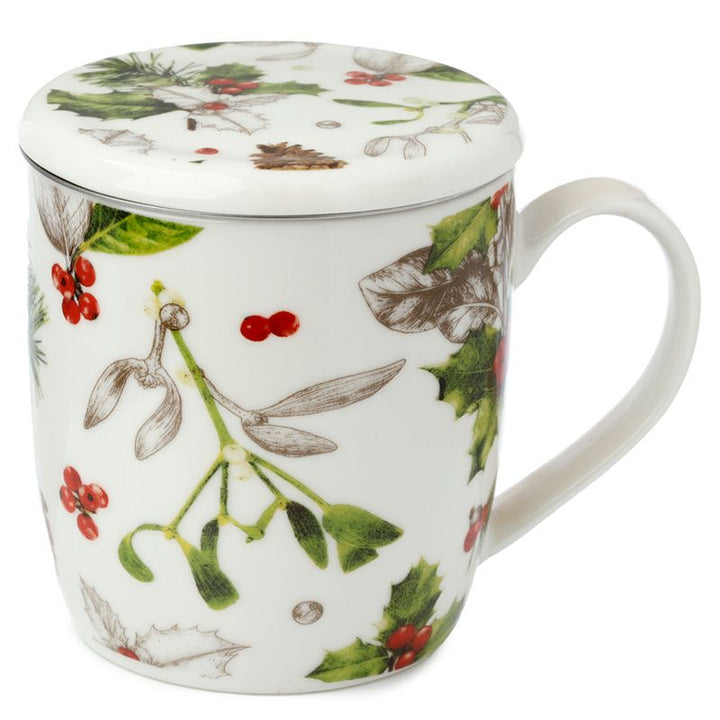 Tasse  "Winter Botanicals" mit Tee-Ei und Deckel, Porzellan - British Moments / Fernweh-Kaufhaus