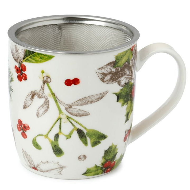 Tasse  "Winter Botanicals" mit Tee-Ei und Deckel, Porzellan - British Moments / Fernweh-Kaufhaus