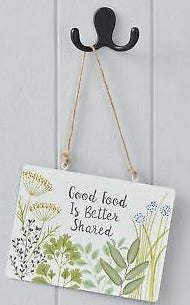 Gisela Graham London, Blechschild "Good Food is better be shared" , 20cm  x 15 cm - British Moments