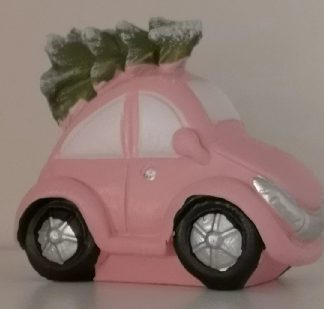 Deko Figur rosa Auto mit Weihnachtsbaum - British Moments