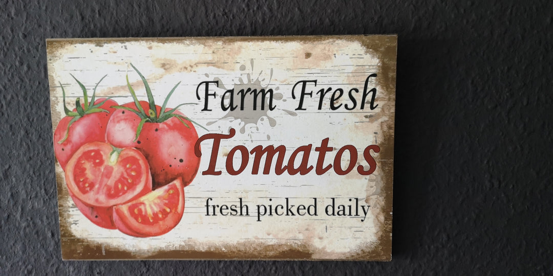 Holzschild " Farm Fresh Tomatos-fresh picked daily", ca. 30 cm  x 20 cm - British Moments