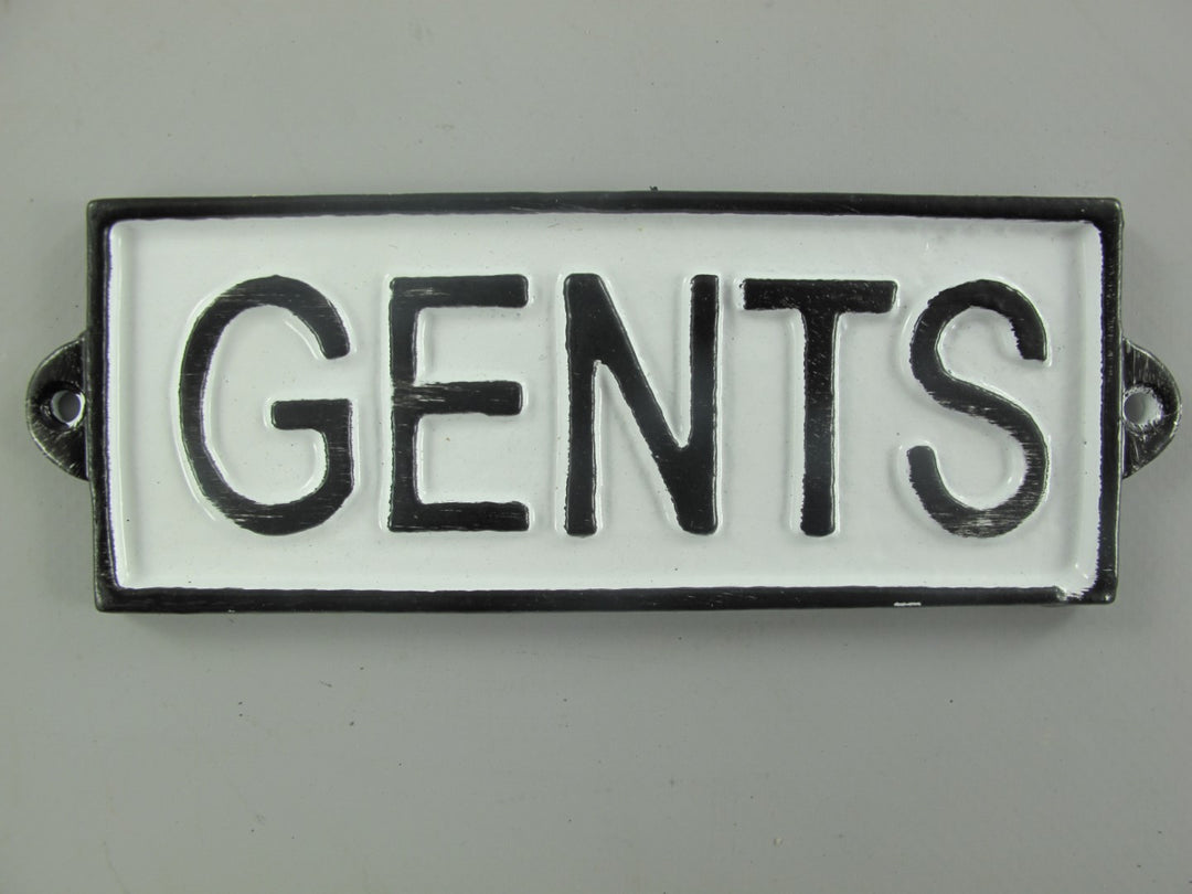 Wandschild , ca. 16cm  x 6cm Eisen mit Beschriftung  ,   "Gents", schwarz/weiß - British Moments / Fernweh-Kaufhaus