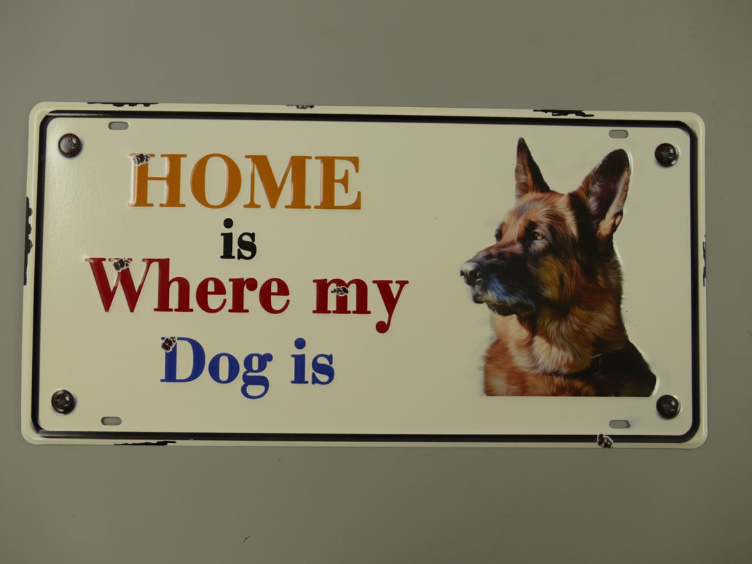 Blechschild " Home is where my dog is"  ca 40 cm  x 20 cm - British Moments / Fernweh-Kaufhaus